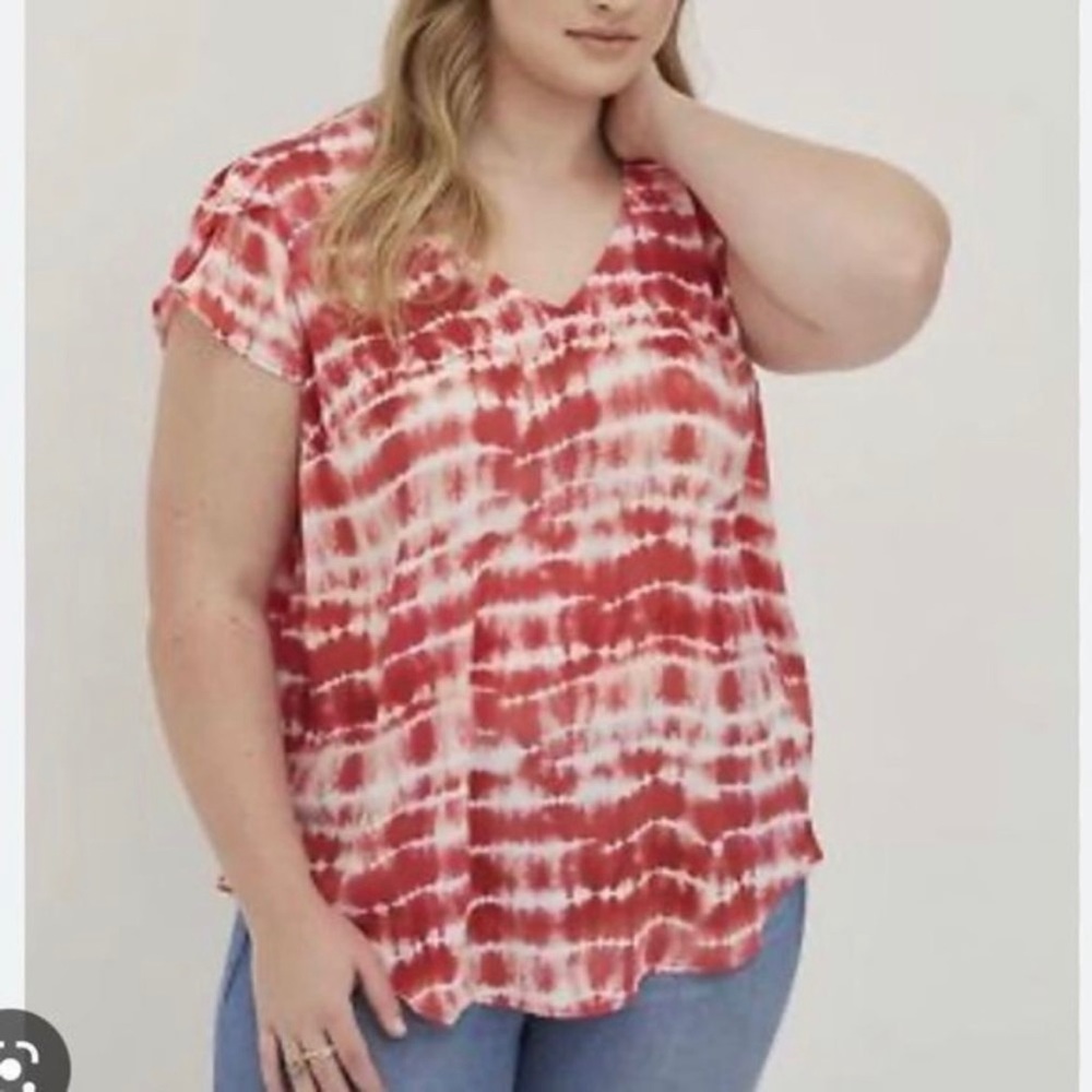 Torrid‎ Rusty Red Tulip Sleeve Georgette Tie Dye Top 1X